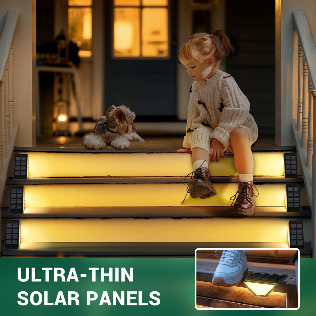 PATIOWIN Solar Step Lights for Outside, 24 LEDs Solar Stair Lights Waterproof IP65 Outdoor Decor for Garden, Porch, Pathway, Patio, Fence