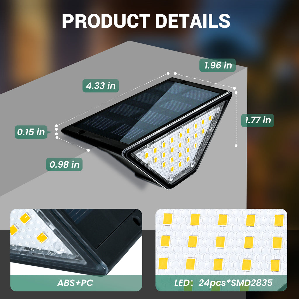 PATIOWIN Solar Step Lights for Outside, 24 LEDs Solar Stair Lights Waterproof IP65 Outdoor Decor for Garden, Porch, Pathway, Patio, Fence