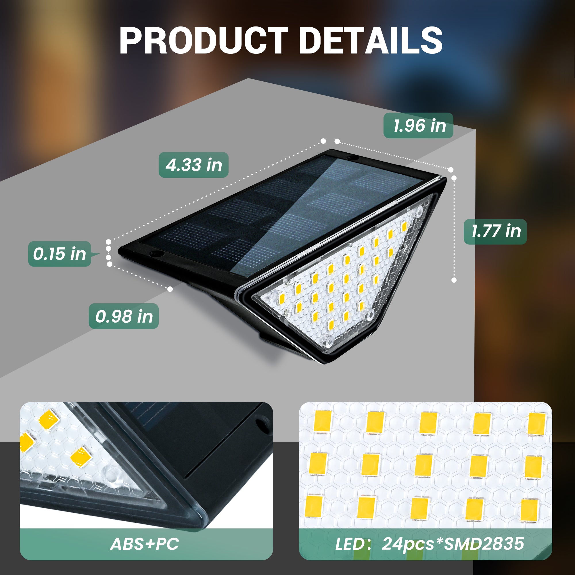 PATIOWIN Solar Step Lights for Outside, 24 LEDs Solar Stair Lights Waterproof IP65 Outdoor Decor for Garden, Porch, Pathway, Patio, Fence