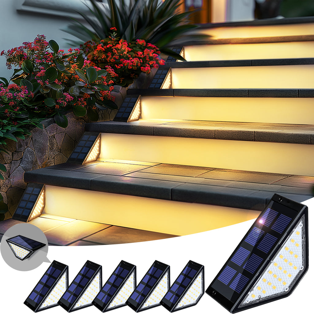 PATIOWIN Solar Step Lights for Outside, 24 LEDs Solar Stair Lights Waterproof IP65 Outdoor Decor for Garden, Porch, Pathway, Patio, Fence